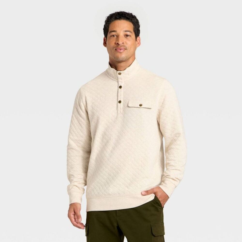 Men's Comfort Wear Quilted 1/4 Snap Pullover - Goodfellow & Co Oatmeal XL